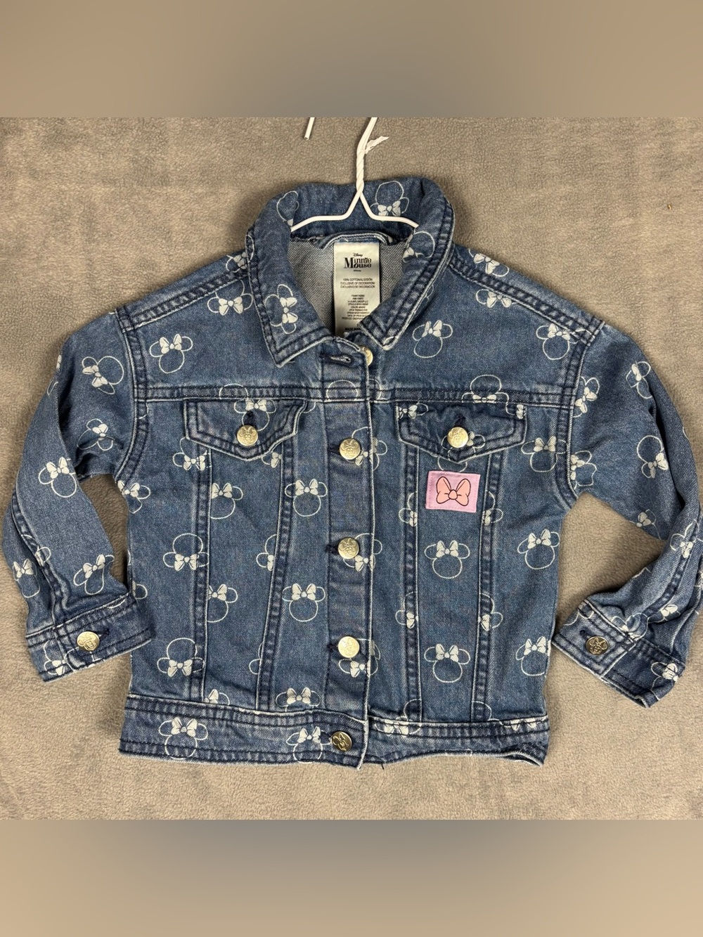 Disney Minnie Mouse Toddler Girls Denim Jacket Size 3T Jean Coat All Over Print